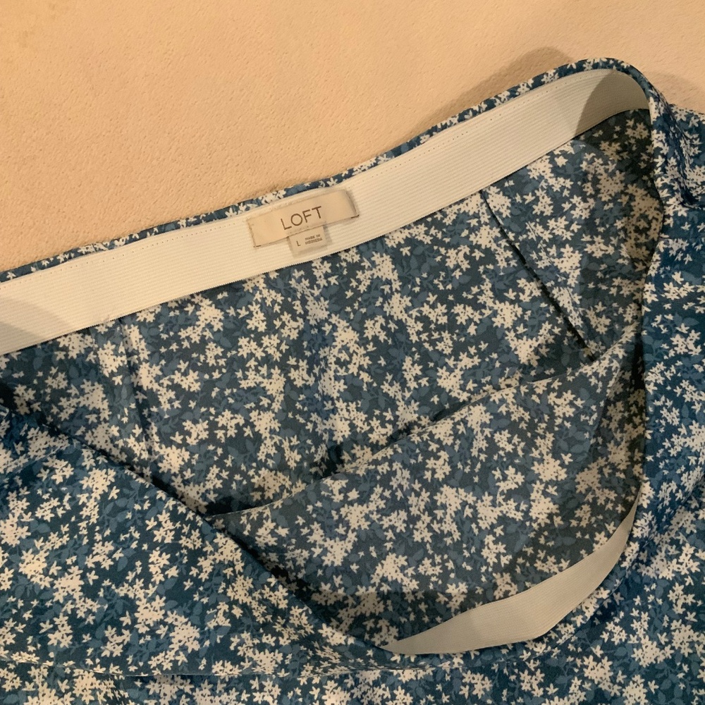 Loft Blue White L Floral Skirt Pull on Elastic Waist Scandi Girl Normcore - Picture 6 of 8